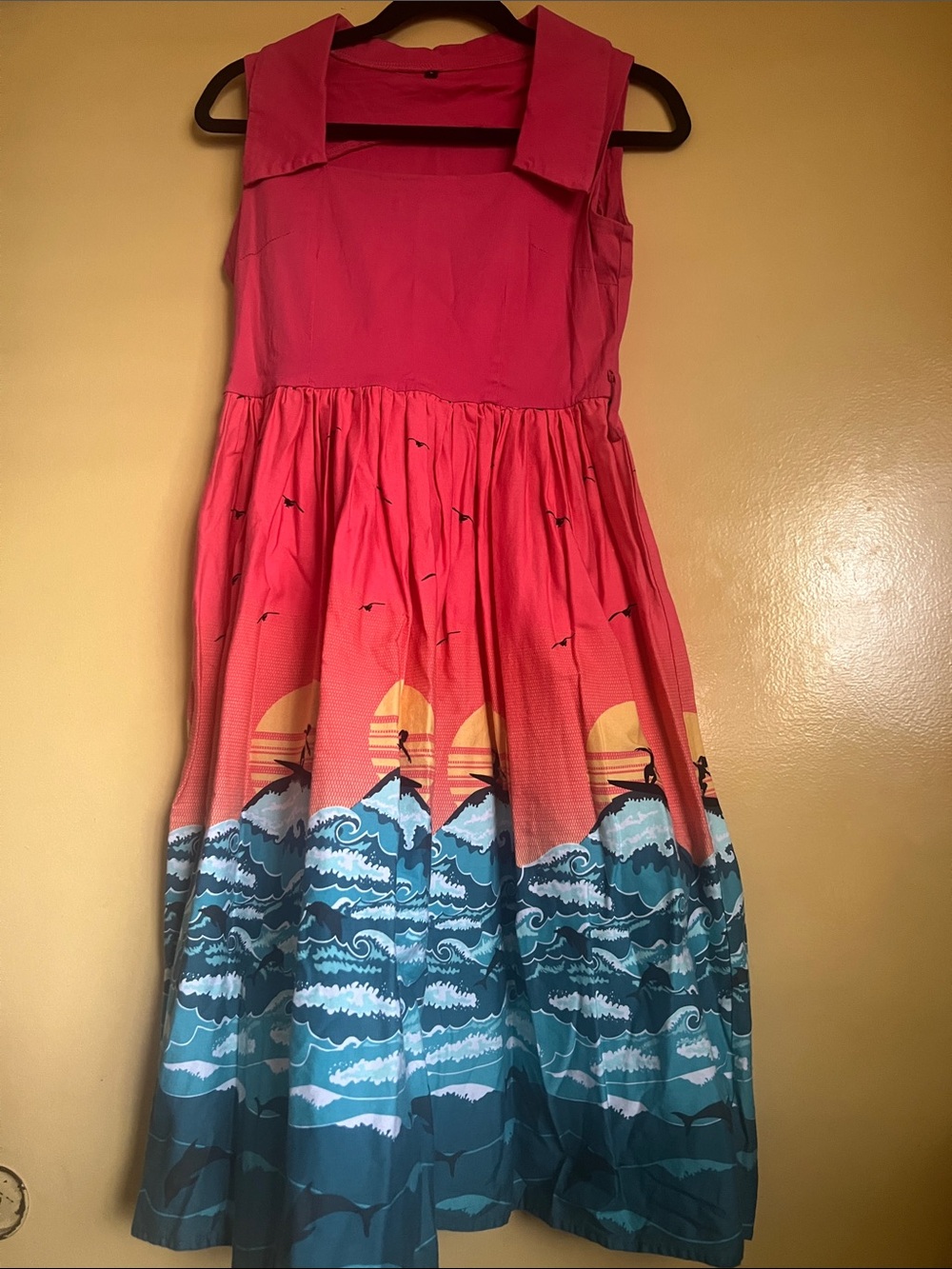 Sunset Sea Pink & Blue Print Dress 50s